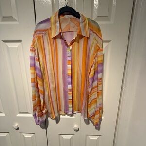 Ramy Brook Orange and Purple Striped Men's Shirt
